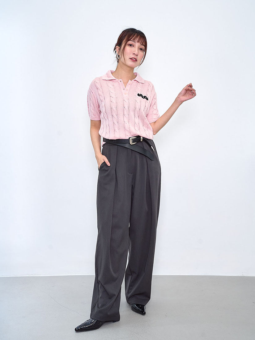 Cable Polo Short Sleeve Sweater (2 Colours)