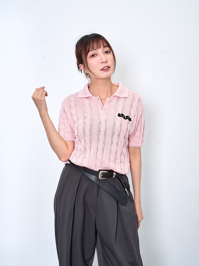 Cable Polo Short Sleeve Sweater (2 Colours)