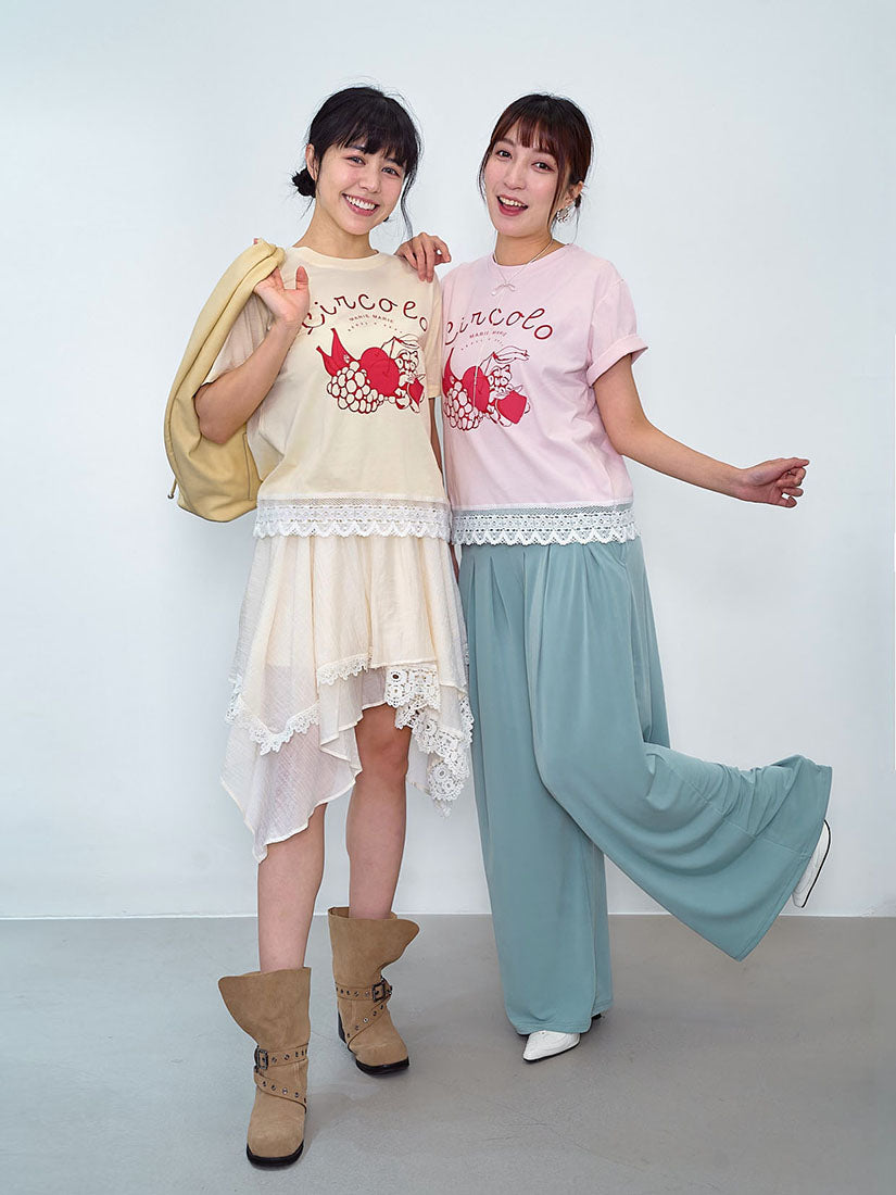 Lace Hem Fruit Printed Tee (2 Colours)