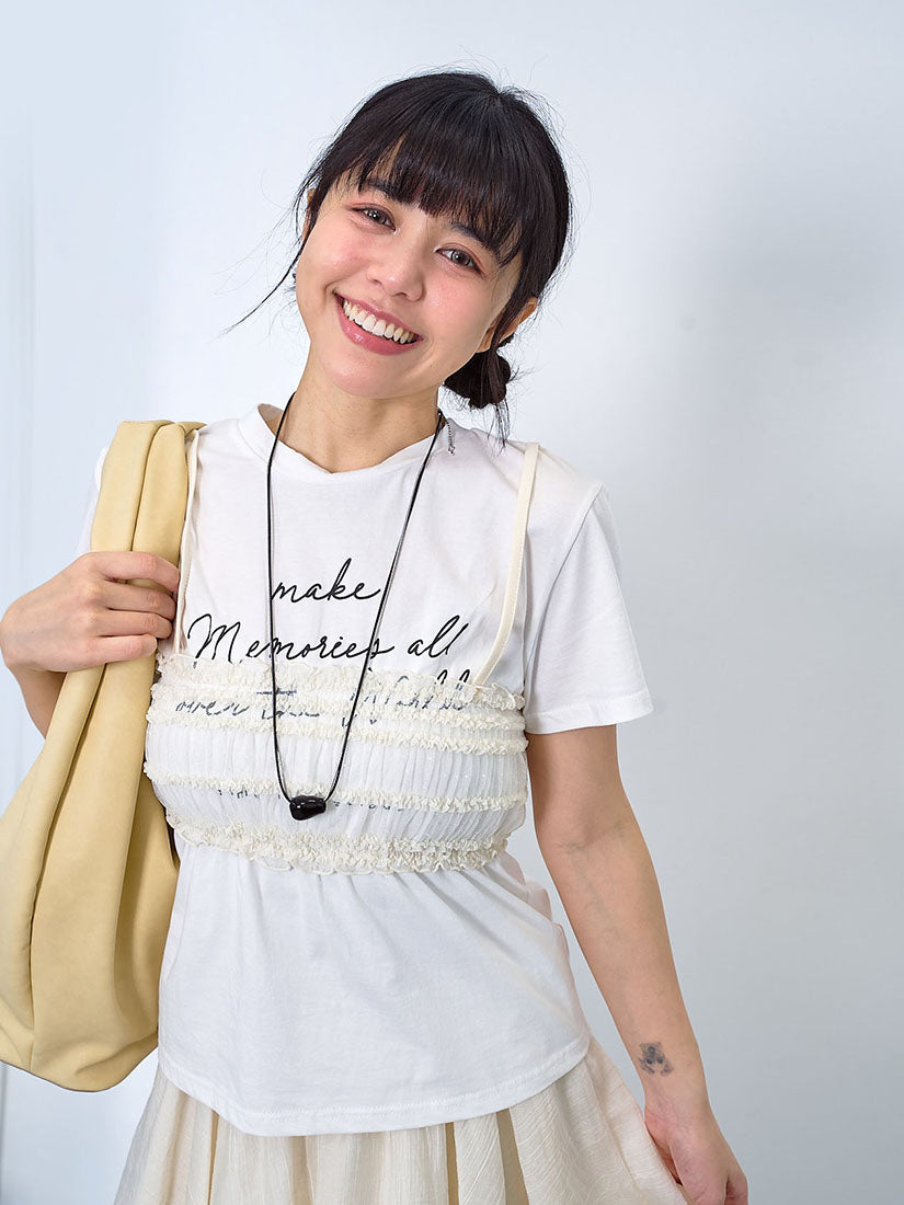 Printed Tee With Mesh Cami Crop Top (2 Colours)