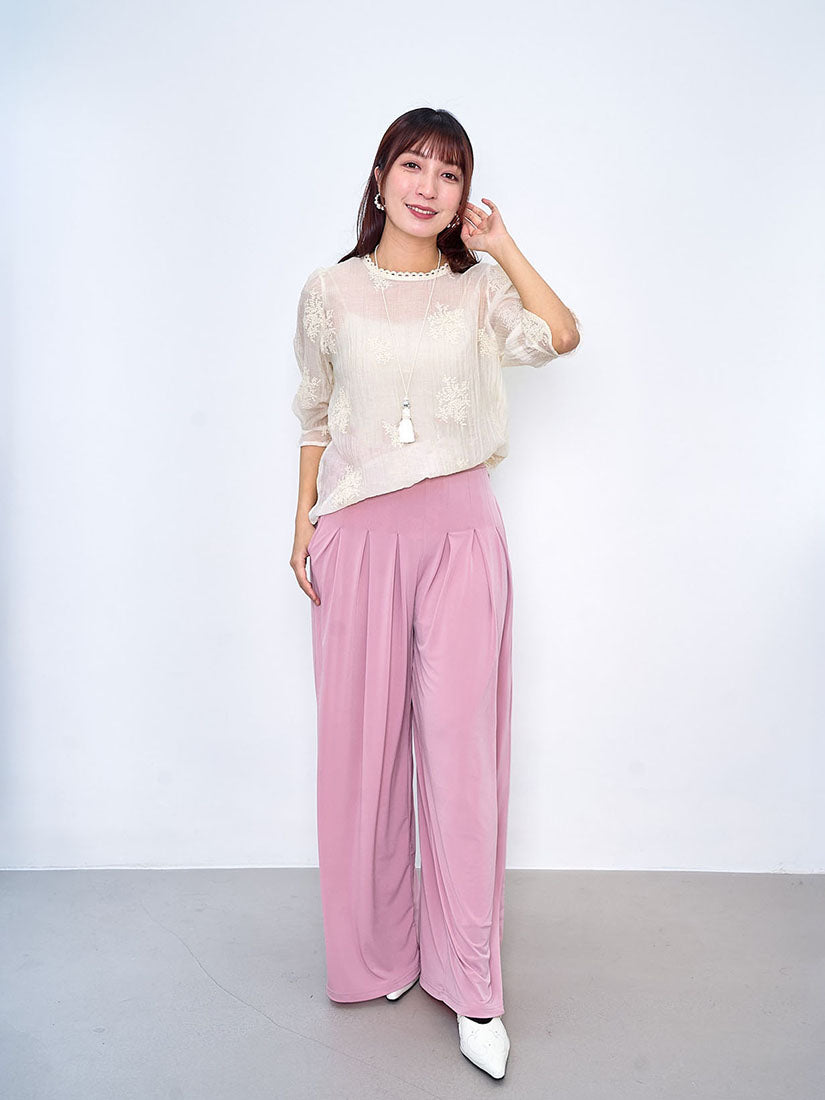 Semi-Sheer Embroidered Wrinkle Top