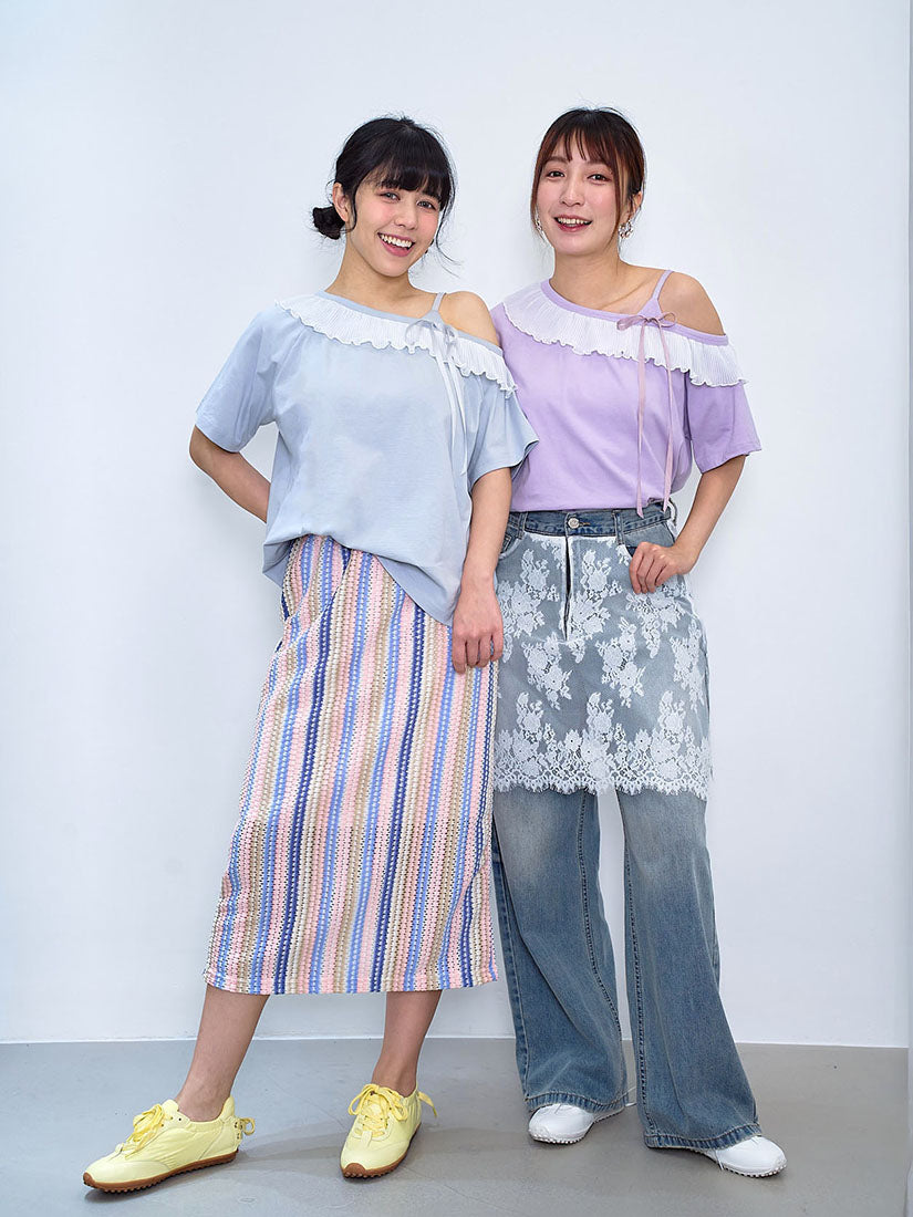 Single Shoulder Pleated Ruffle Trim Top (2 Colours)