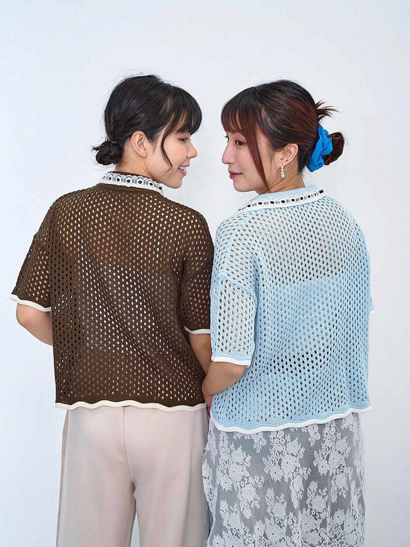 Ribbon Lace Trim Open Knit Cardigan (3 Colours)