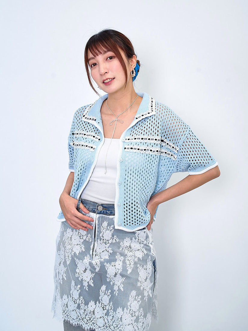 Ribbon Lace Trim Open Knit Cardigan (3 Colours)