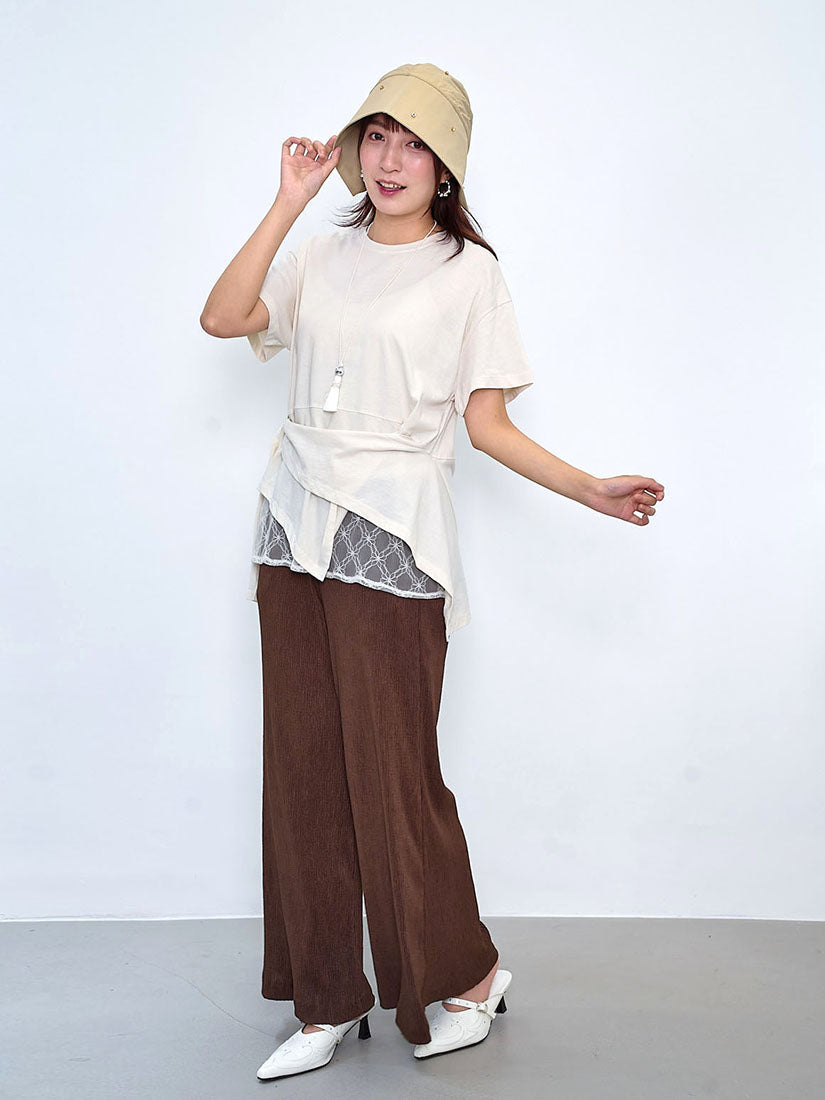 Asymmetric Lace Underlay Hem Tee (2 Colours)