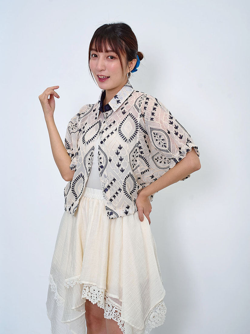 Rope Embroidered Batwing Sleeve Shirt (2 Colours)