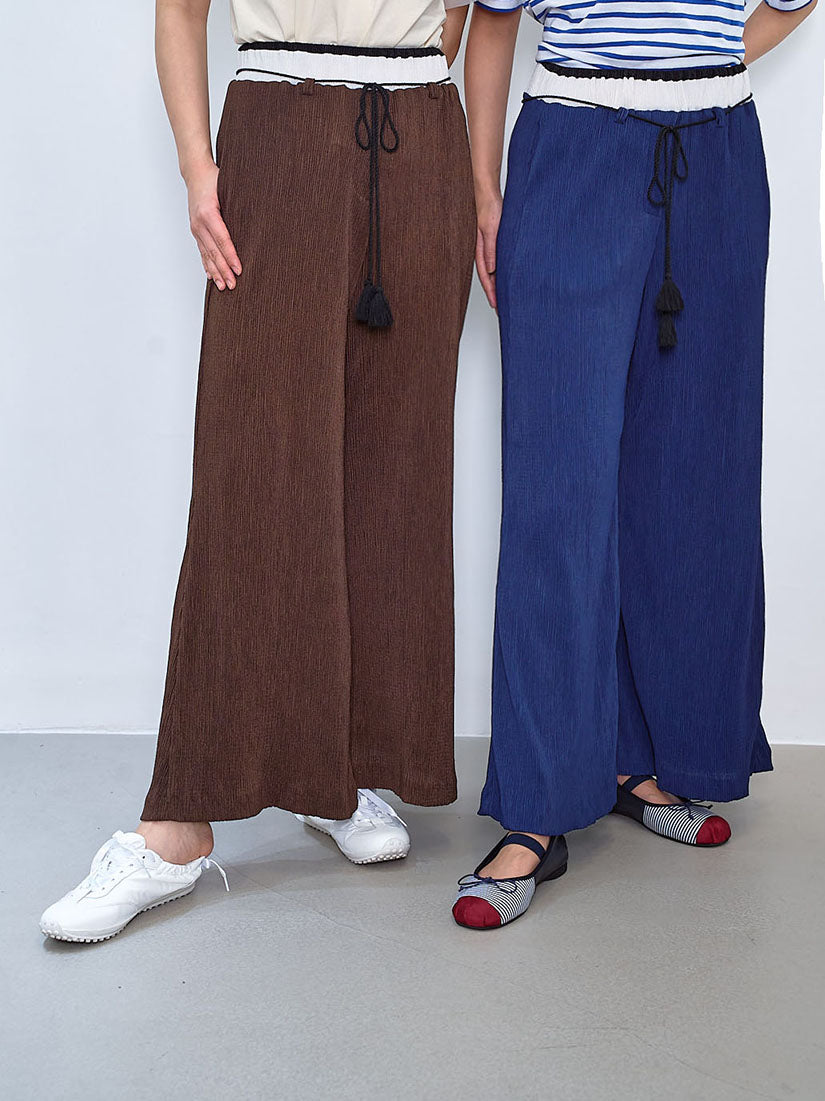Contrast Waist Wrinkle Pants With Tassel Belt (2 Colours)