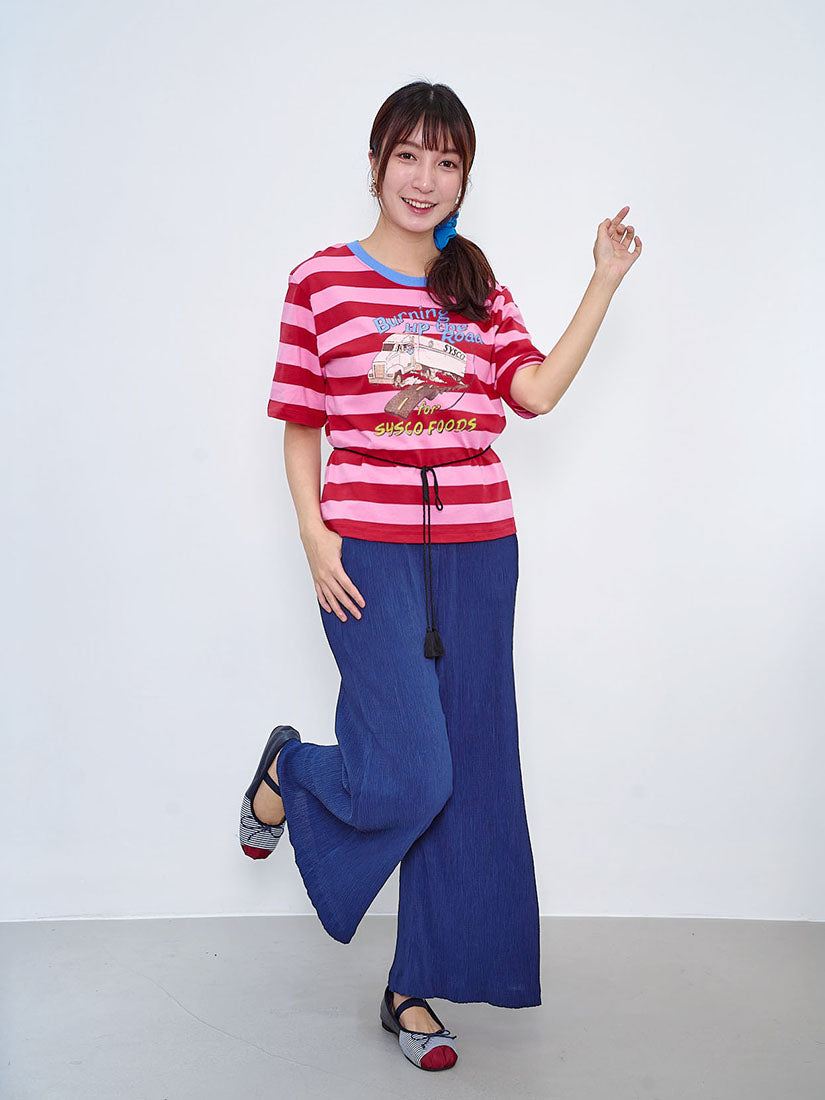 Contrast Waist Wrinkle Pants With Tassel Belt (2 Colours)