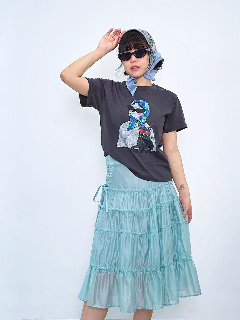 Stylized Lady And Cat Printed Tee (2 Colours)