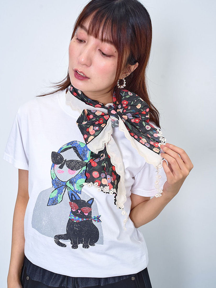 Stylized Lady And Cat Printed Tee (2 Colours)