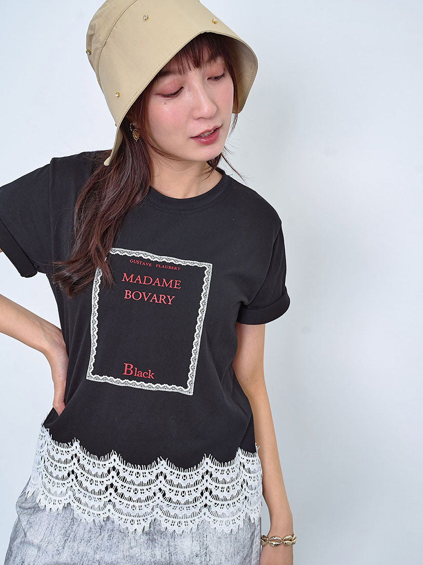 'Bovary' Printed Lace Hem Tee (2 Colours)