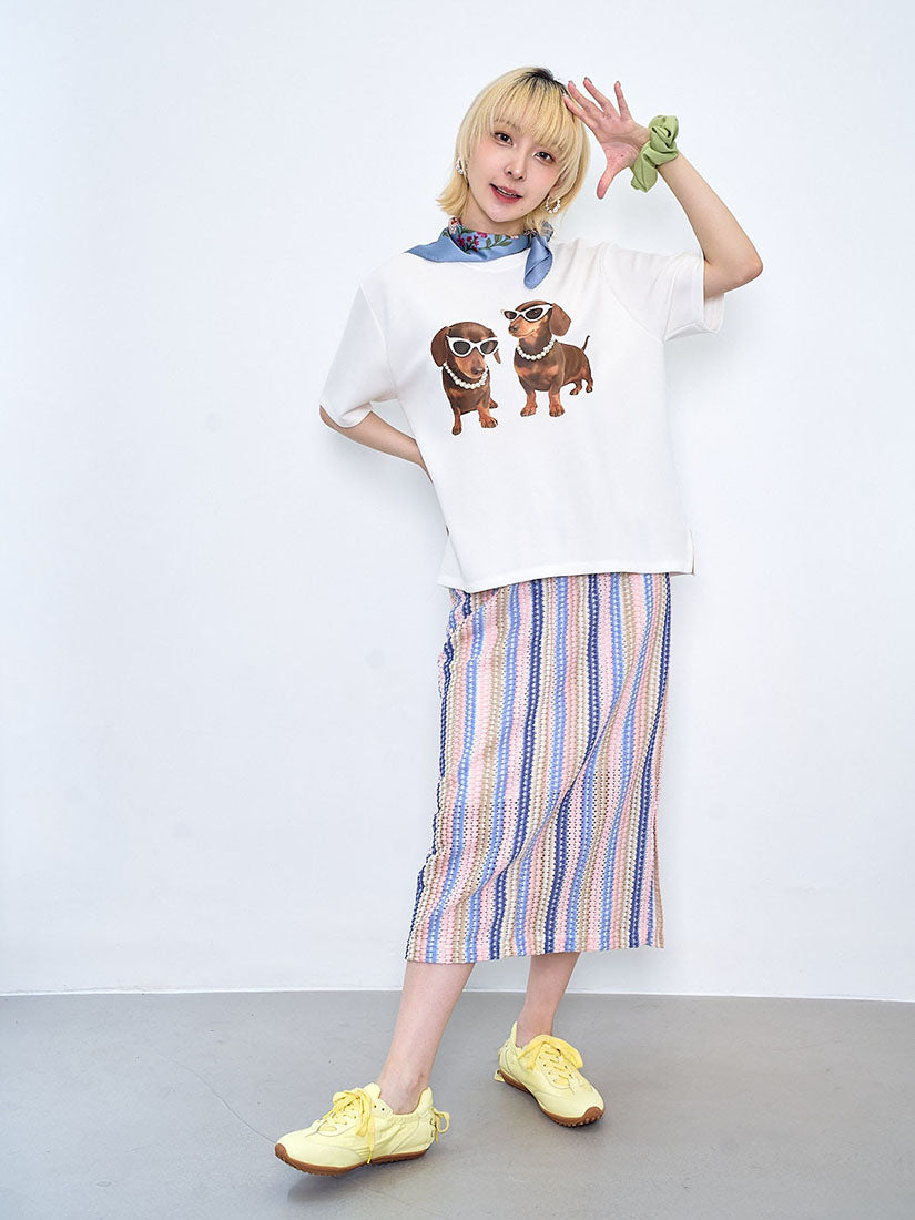 Bubble Striped Straight Skirt (2 Colours)