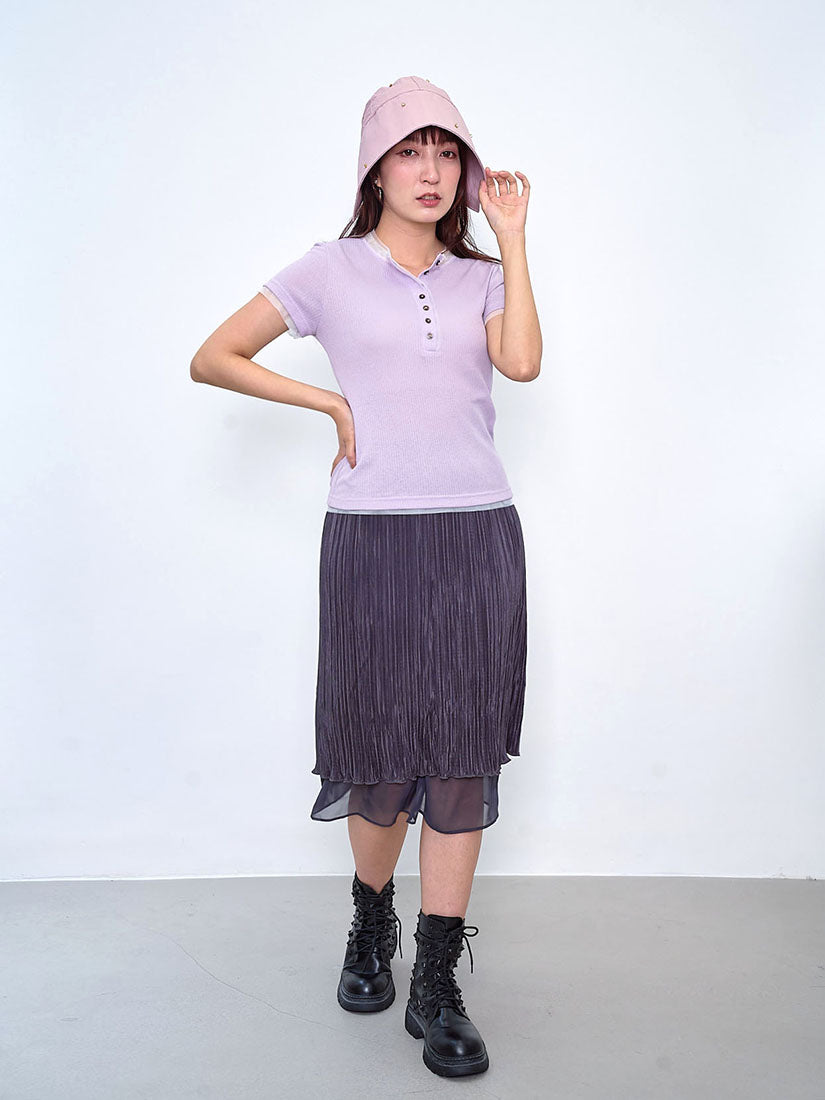 Chiffon Underlay Shiny Wrinkle Pleated Skirt (2 Colours)
