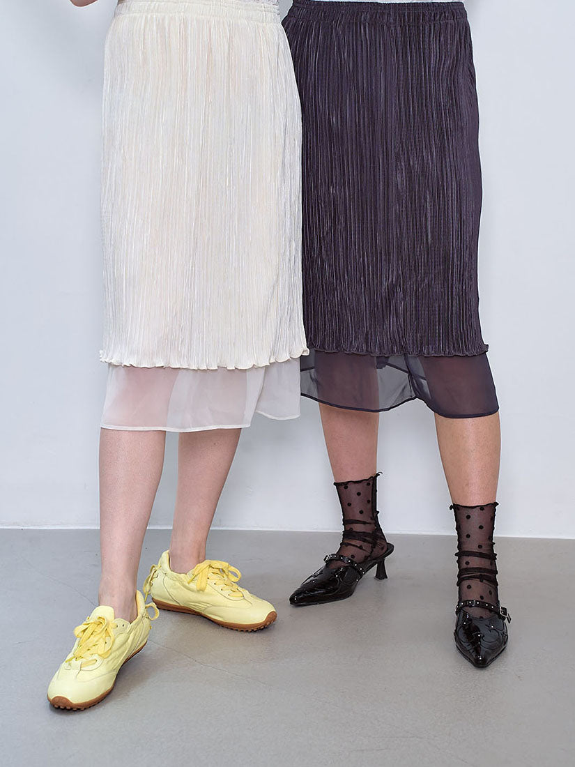 Chiffon Underlay Shiny Wrinkle Pleated Skirt (2 Colours)