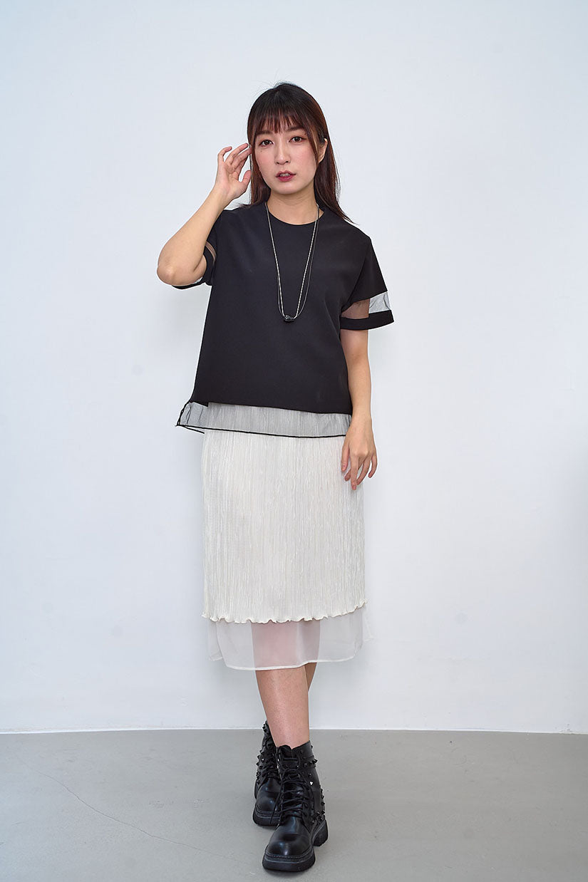 Chiffon Underlay Shiny Wrinkle Pleated Skirt (2 Colours)