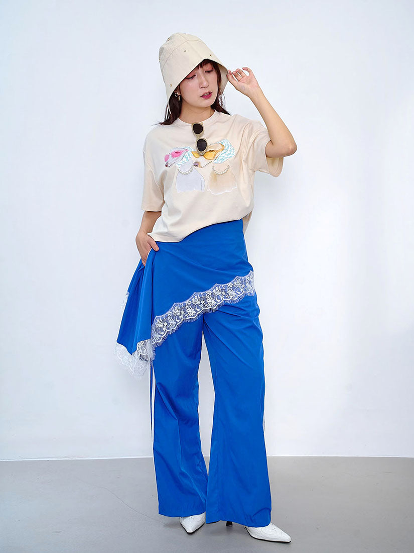 Track Pants With Lace Edge Waist Wrap Scarf (2 Colours)