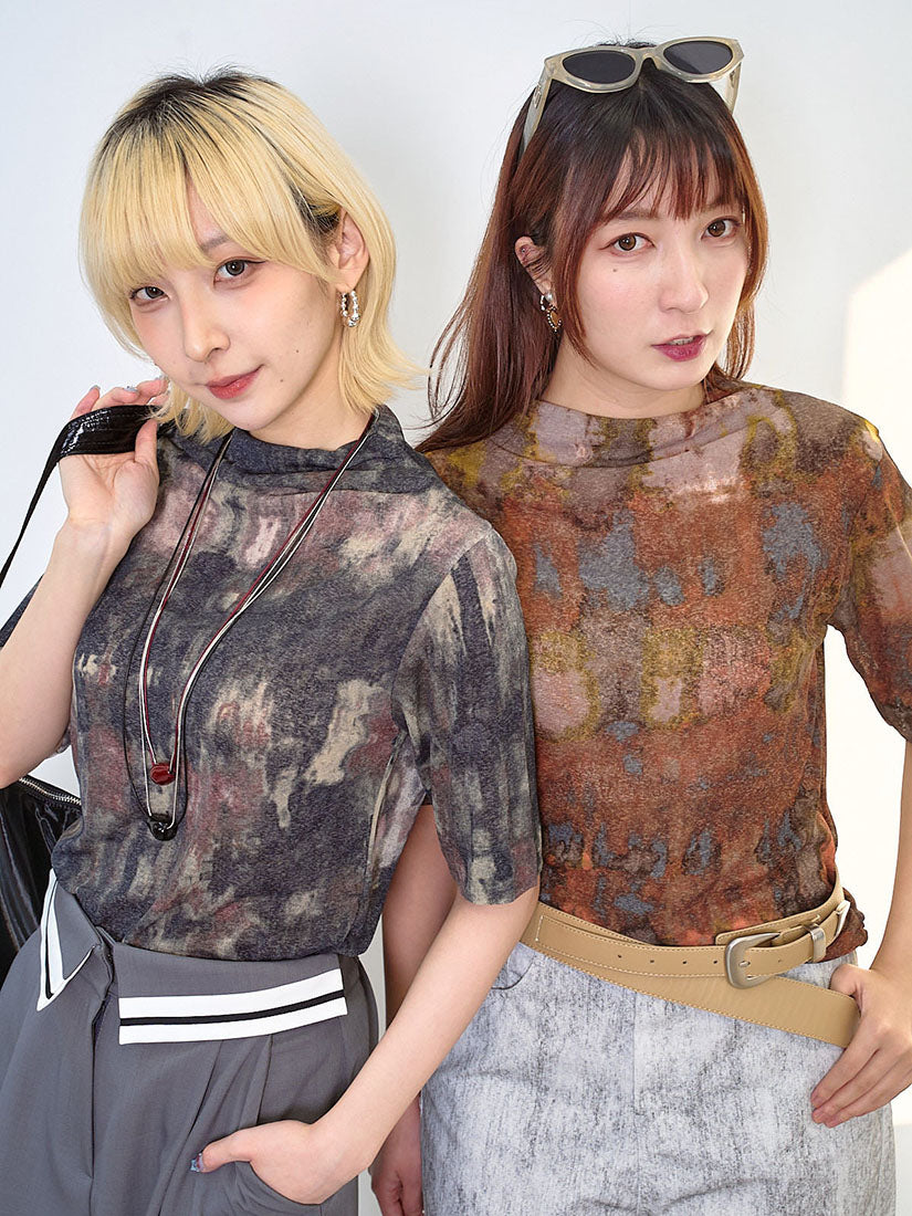 Tie Dye Printed Side Seam Gathered Top (2 Colours)