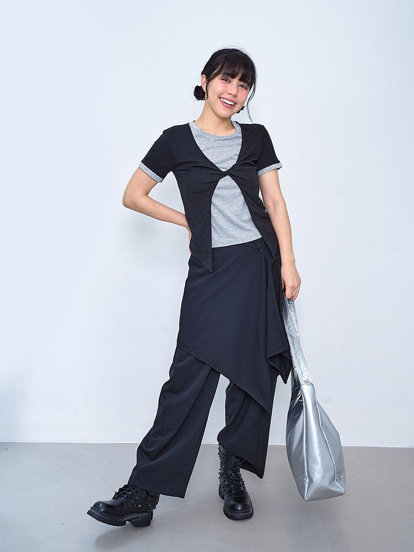 Wide Leg Pants With Wrap Scarf Set (3 Colours)