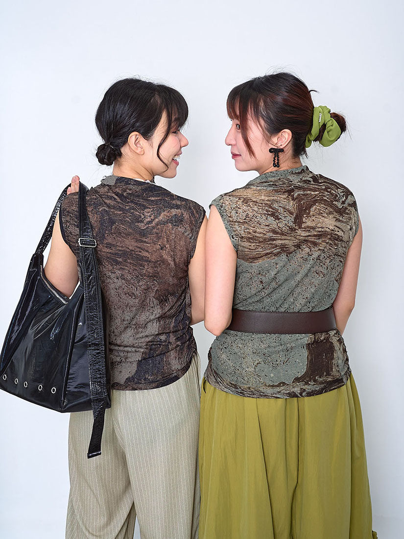 Splatter Printed Side Seam Gathered Vest Top (2 Colours)