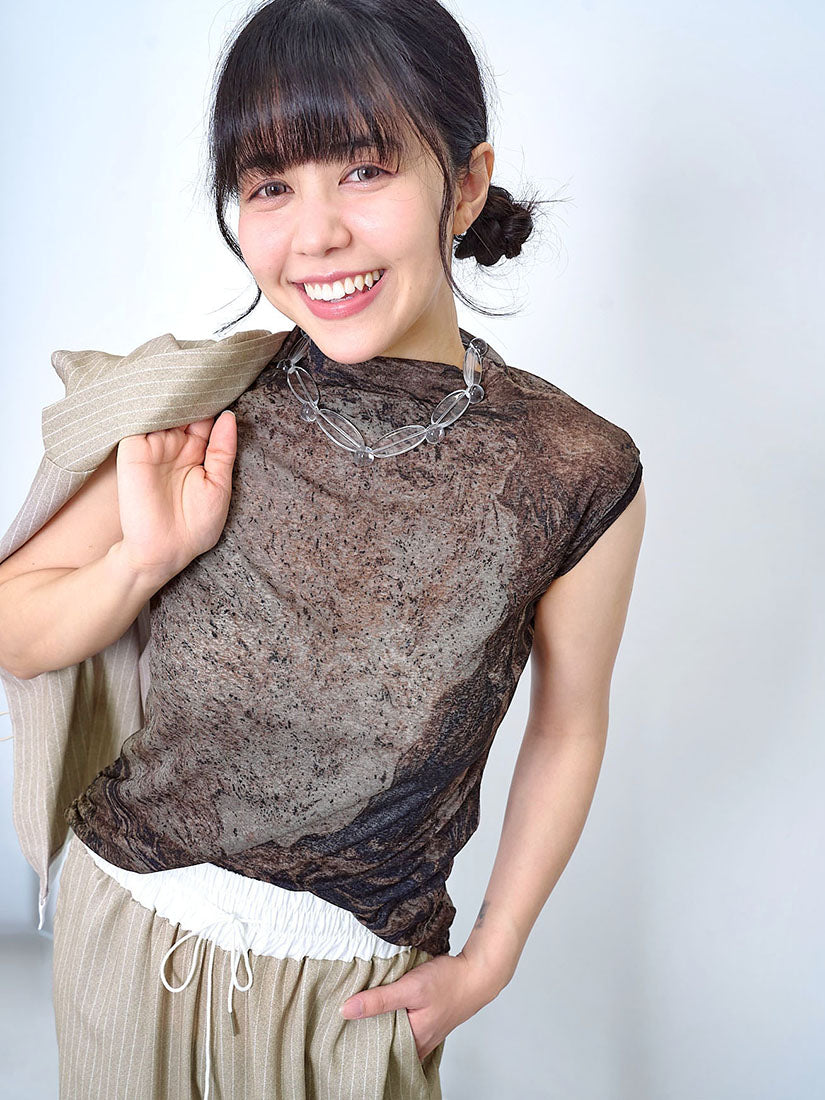 Splatter Printed Side Seam Gathered Vest Top (2 Colours)