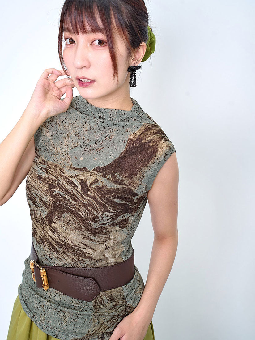 Splatter Printed Side Seam Gathered Vest Top (2 Colours)