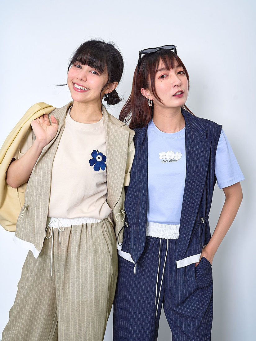 Striped Drawstring Waist Open Front Waistcoat (2 Colours)