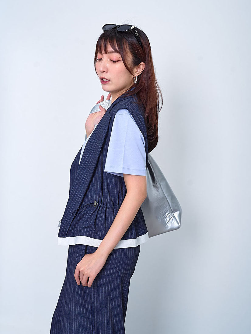 Striped Drawstring Waist Open Front Waistcoat (2 Colours)