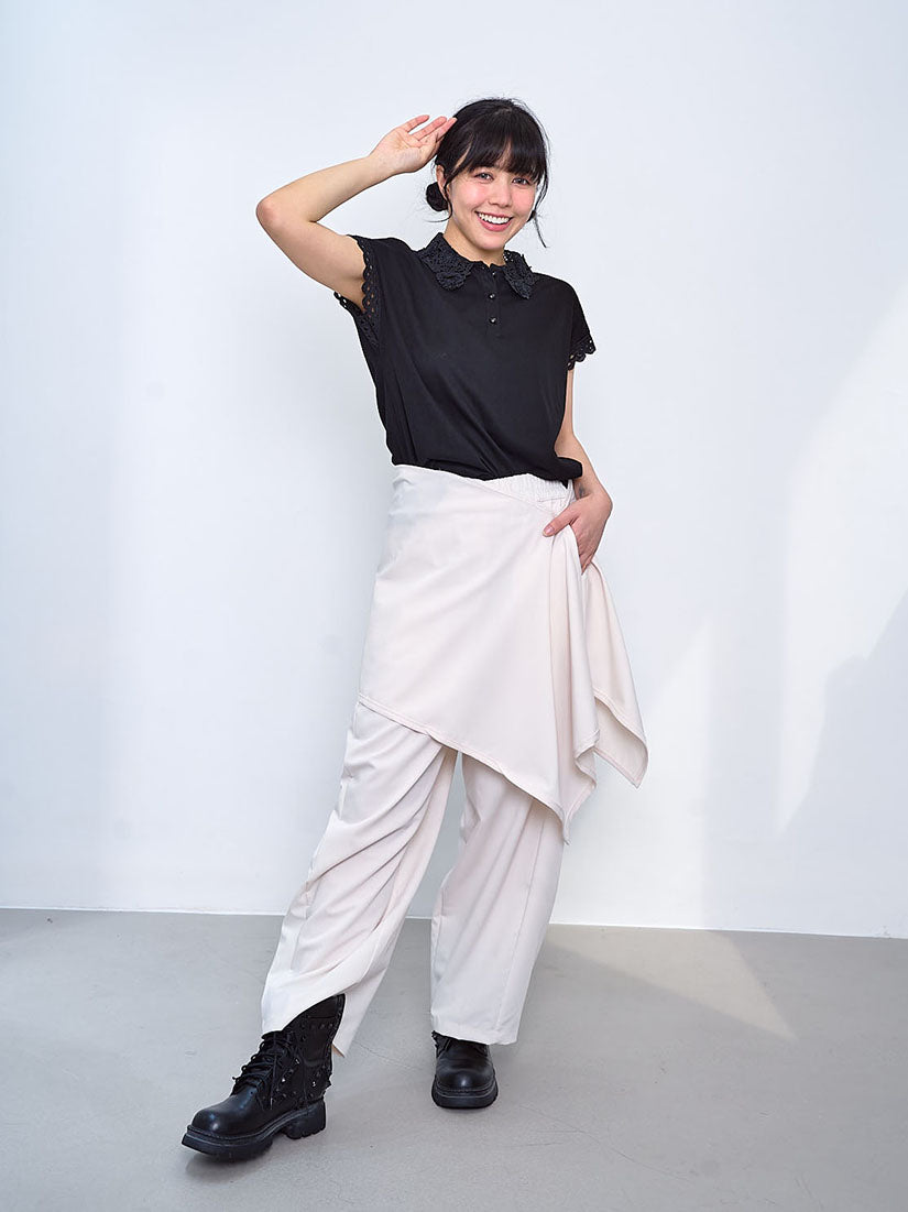 Wide Leg Pants With Wrap Scarf Set (3 Colours)