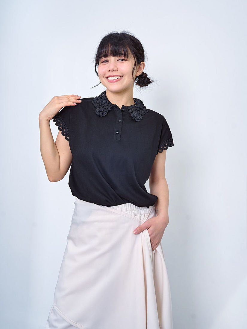 3D Lace Collar Polo Top (2 Colours)