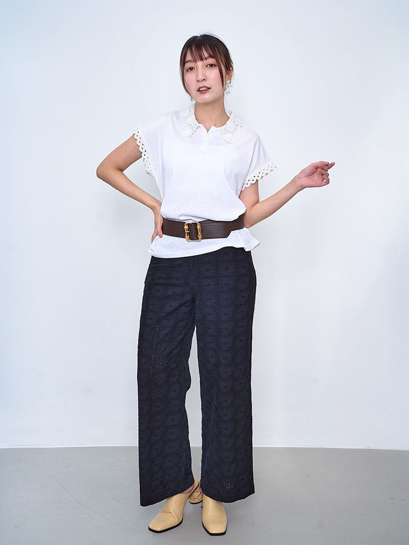 3D Lace Collar Polo Top (2 Colours)