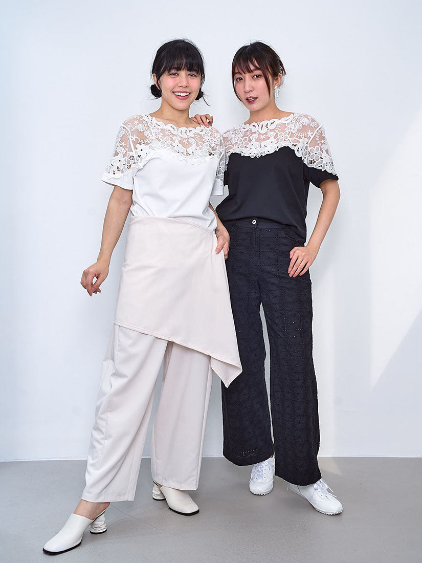 Lace Yoke Sleeve Panel Top (2 Colours)