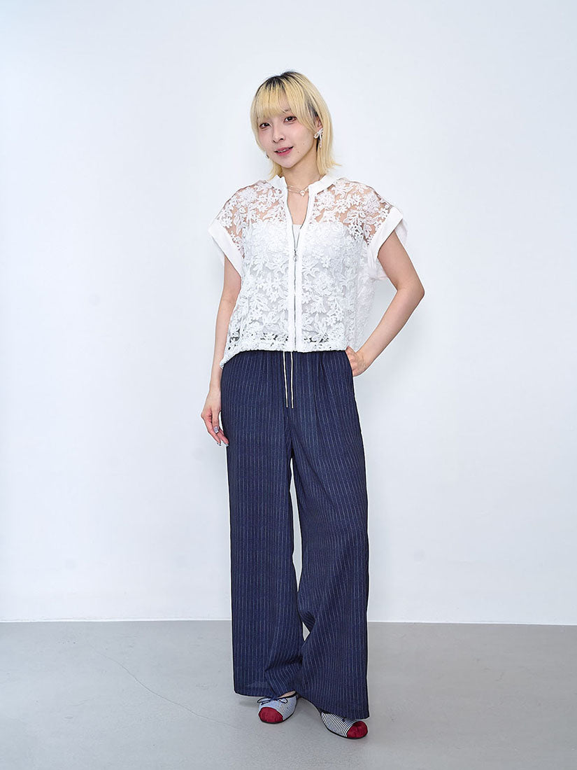 Striped Contrast Waist Wide Leg Pants (2 Colours)