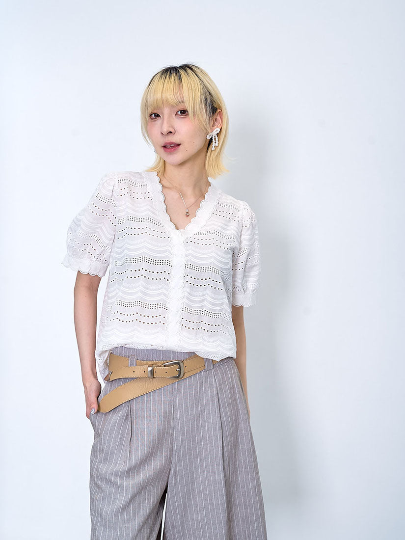 Blub Blub Perforated V Neck Top