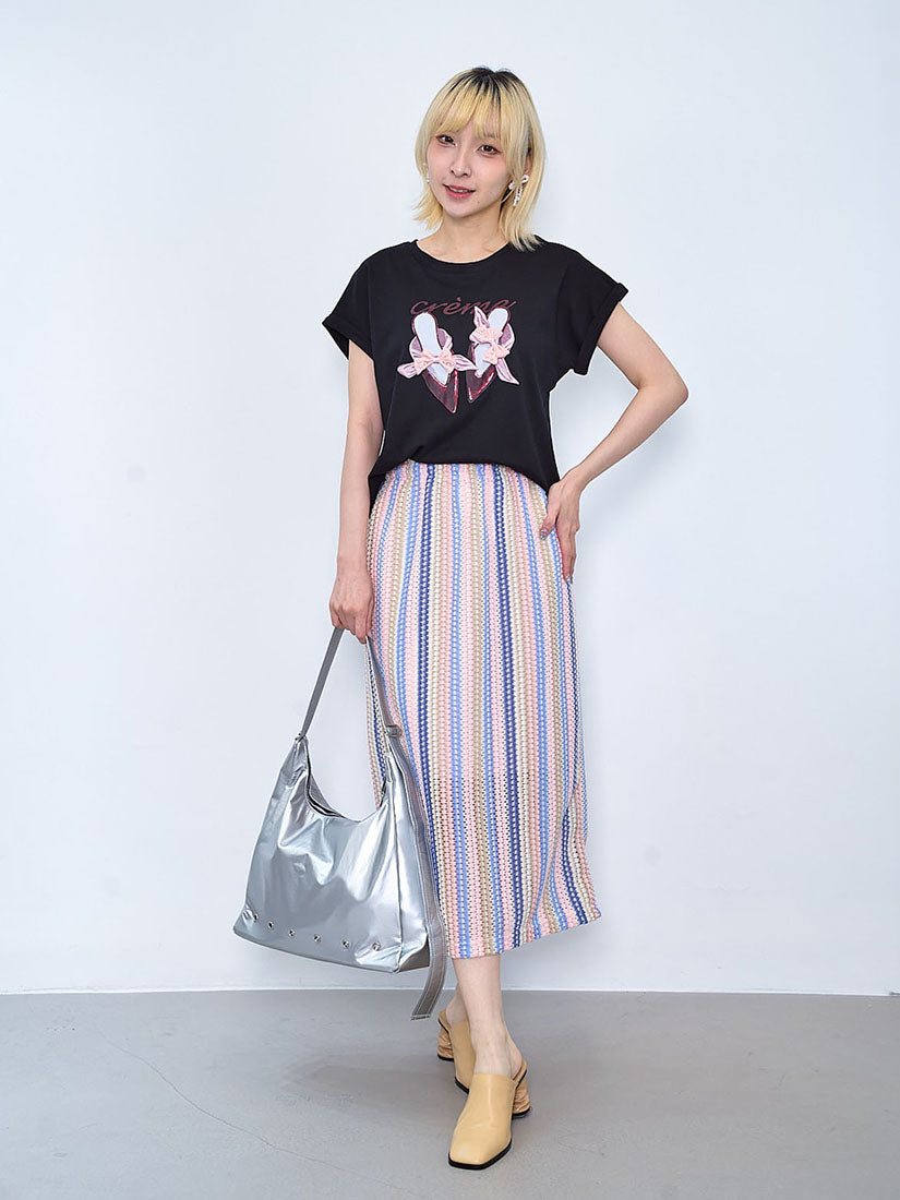3D Ribbon Bow Mules Printed Tee (2 Colours)