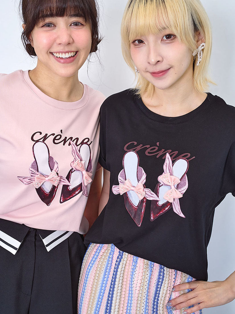 3D Ribbon Bow Mules Printed Tee (2 Colours)