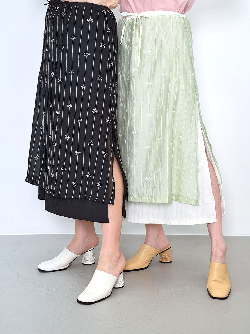 Drawstring Waist Bow Printed Layered Skirt (2 Colours)