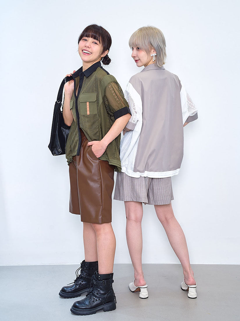 Lace Panel Drawstring Waist Shirt Jacket (2 Colours)