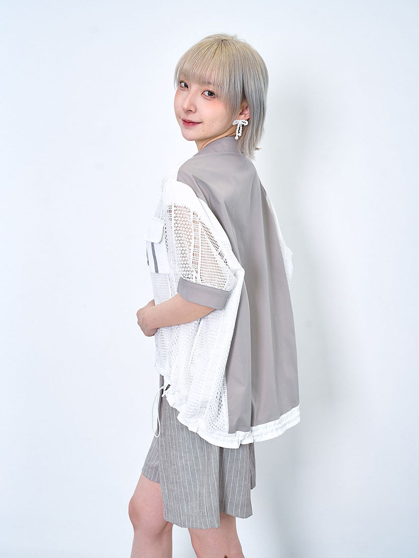 Lace Panel Drawstring Waist Shirt Jacket (2 Colours)