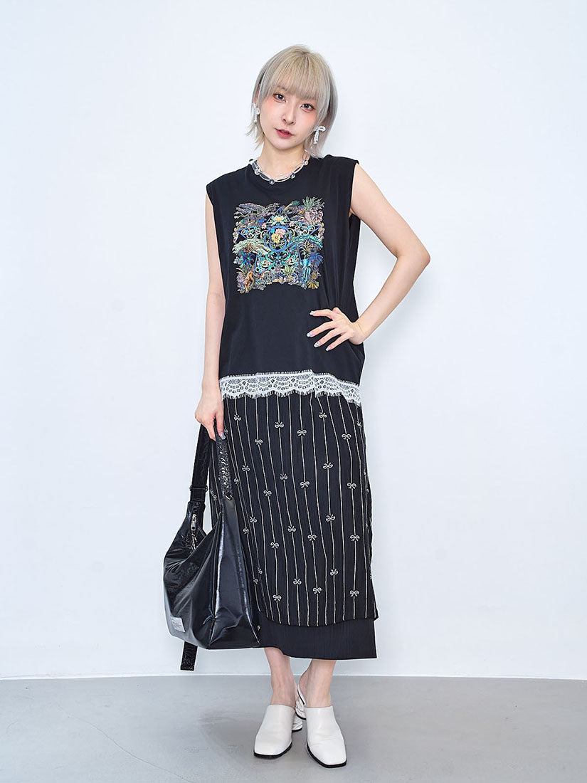 Rain Forest Star Printed Lace Hem Vest Tee (2 Colours)