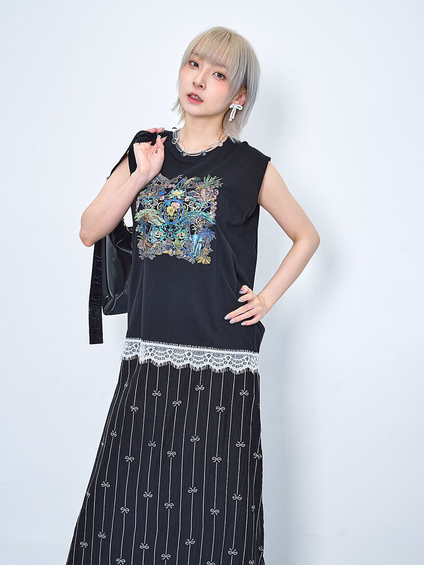 Rain Forest Star Printed Lace Hem Vest Tee (2 Colours)