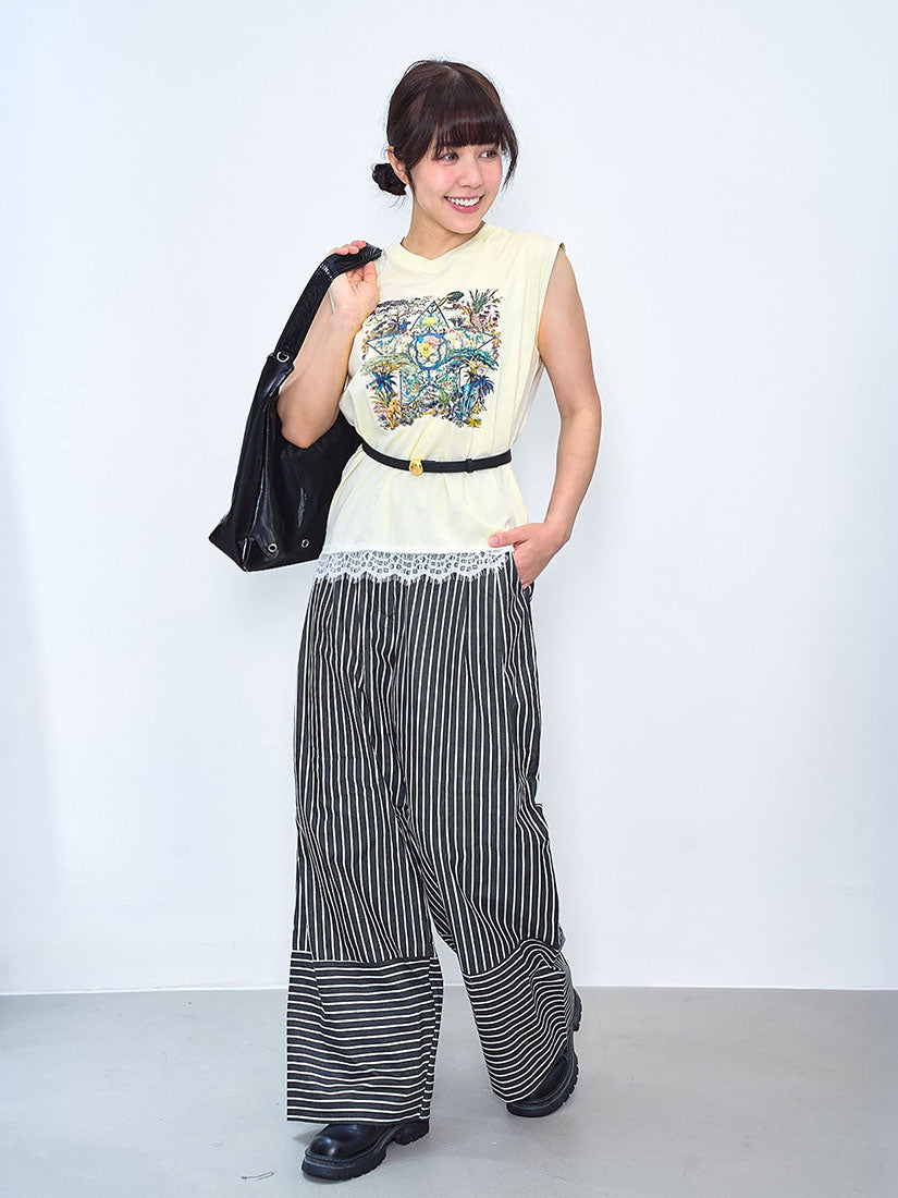 Rain Forest Star Printed Lace Hem Vest Tee (2 Colours)