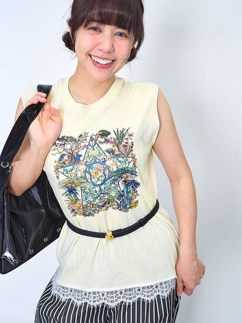 Rain Forest Star Printed Lace Hem Vest Tee (2 Colours)