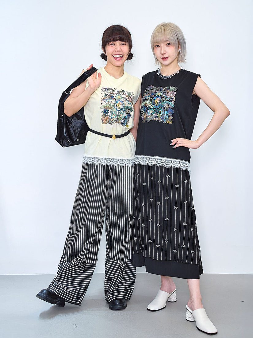 Rain Forest Star Printed Lace Hem Vest Tee (2 Colours)