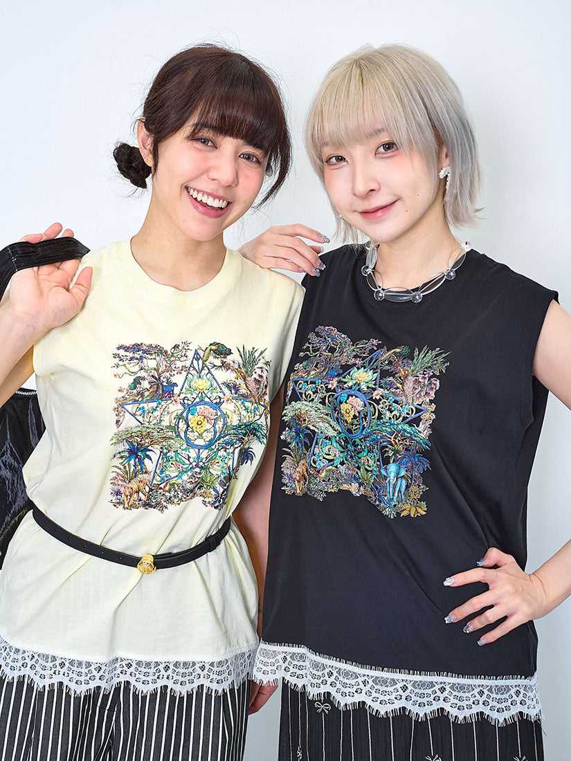 Rain Forest Star Printed Lace Hem Vest Tee (2 Colours)