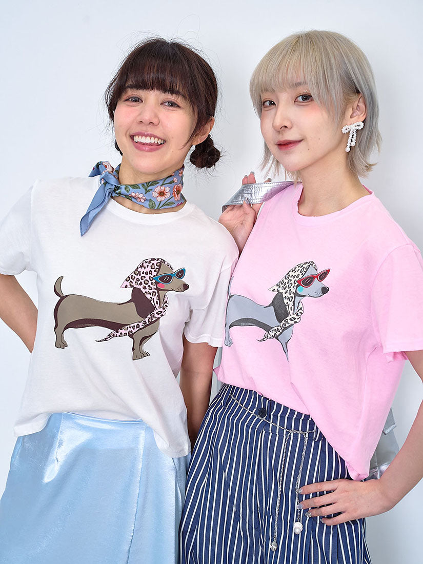 Dachshund Print Distressed Tee (2 Colours)