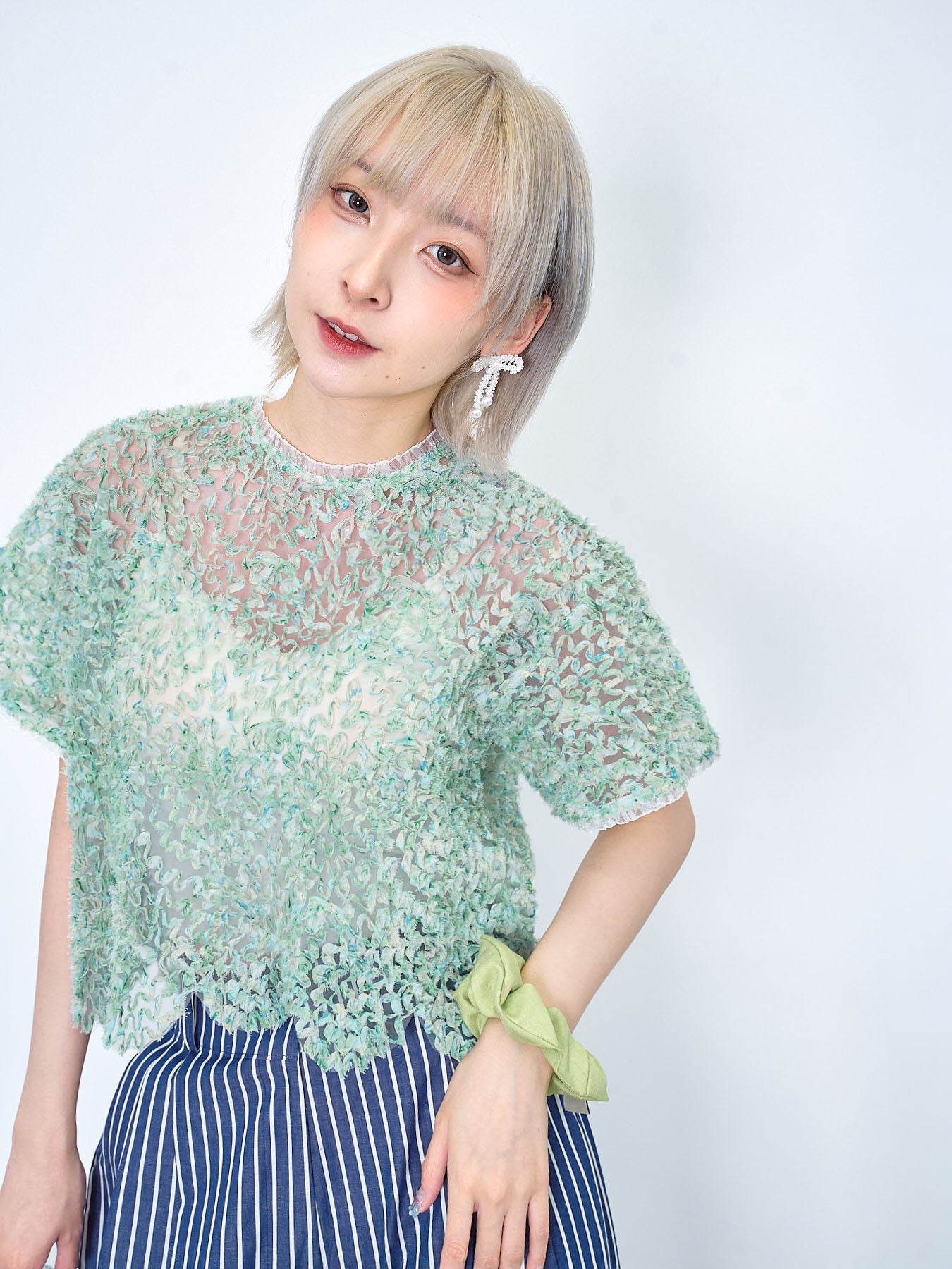 Floral Ruffle Textured Mesh Crop Top (2 Colours)