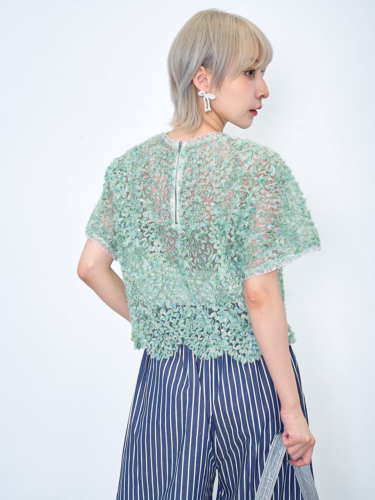 Floral Ruffle Textured Mesh Crop Top (2 Colours)