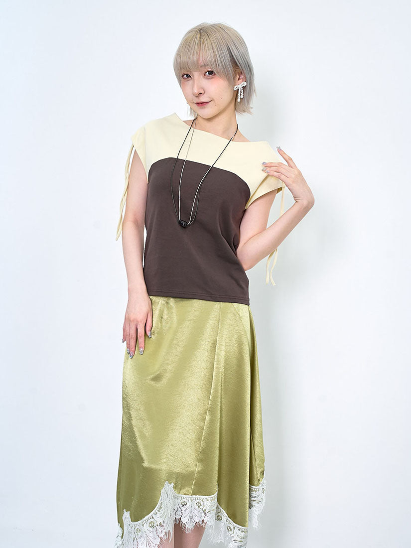 Drawstring Shoulder Colourblock Boat Neck Top (2 Colours)