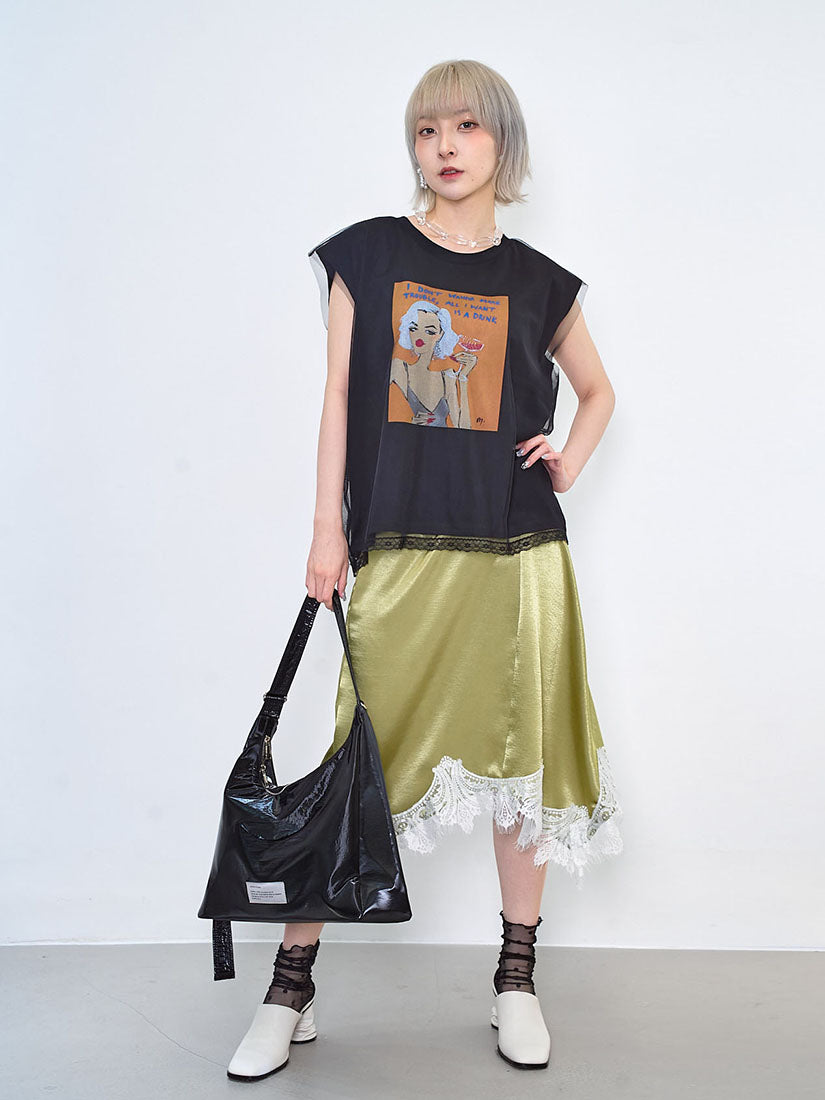 Mesh Cover Up Sleeveless Printed Tee (2 Colours)