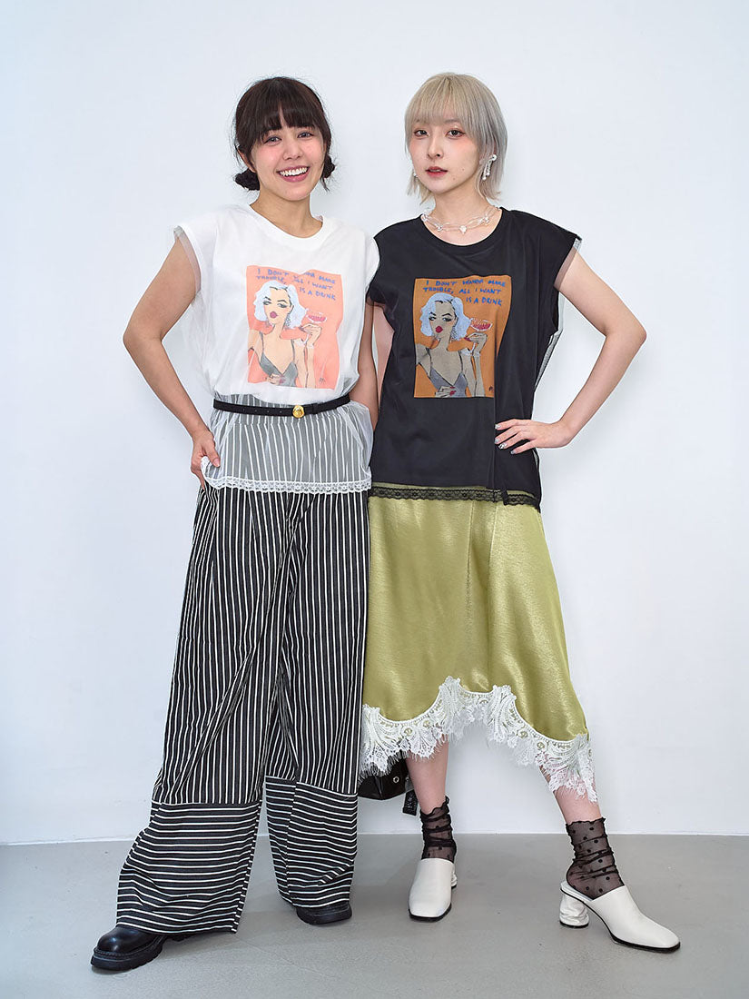 Mesh Cover Up Sleeveless Printed Tee (2 Colours)